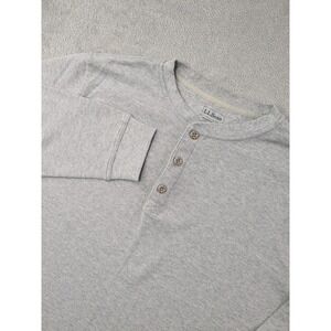 LLBean Mens Gray Long Sleeve Henley Shirt XL Regular Cotton Thermal Top